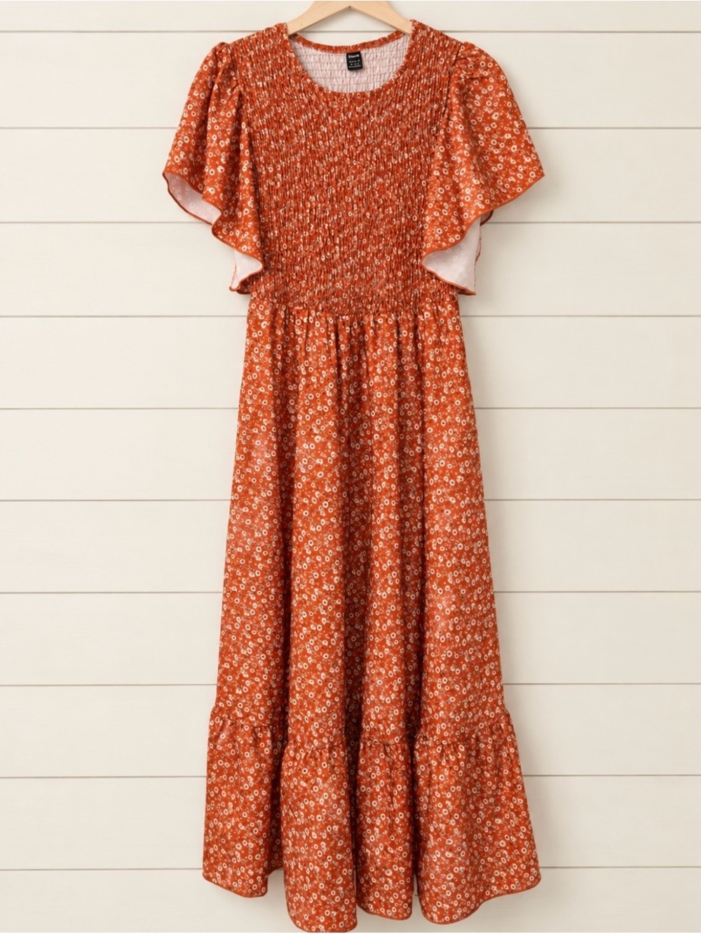 NWOT!! SHEIN Rust Red Floral Smocked Dress